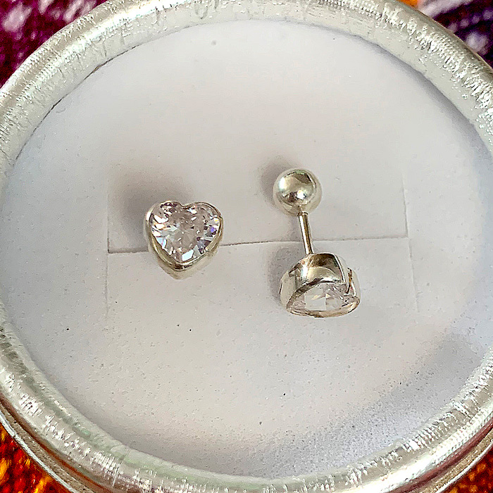 Aros de plata corazón cristal niñas (5mm) - Joyería Detallitos